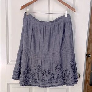Studio west cotton embroidered summer skirt size large color denim blue